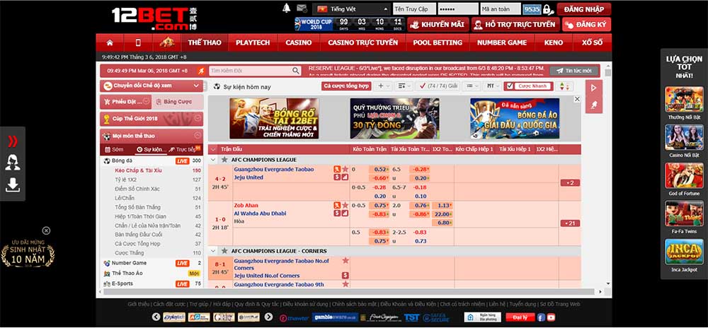 Link truy cập nhà cái 12Bet casino mới nhất