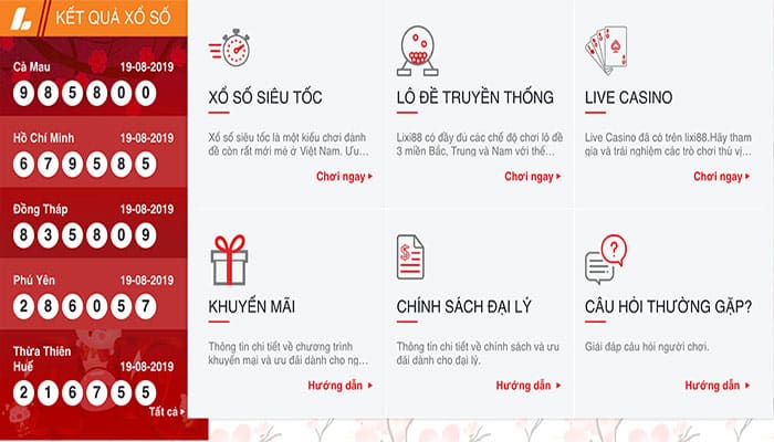 Giao diện website và dịch vụ của nhà cái Lixi88